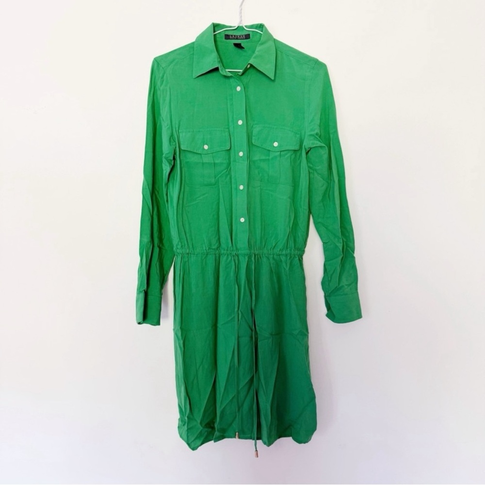 Lauren Ralph Lauren Woman Green Button Front Long Sleeve Dress US2 Classic